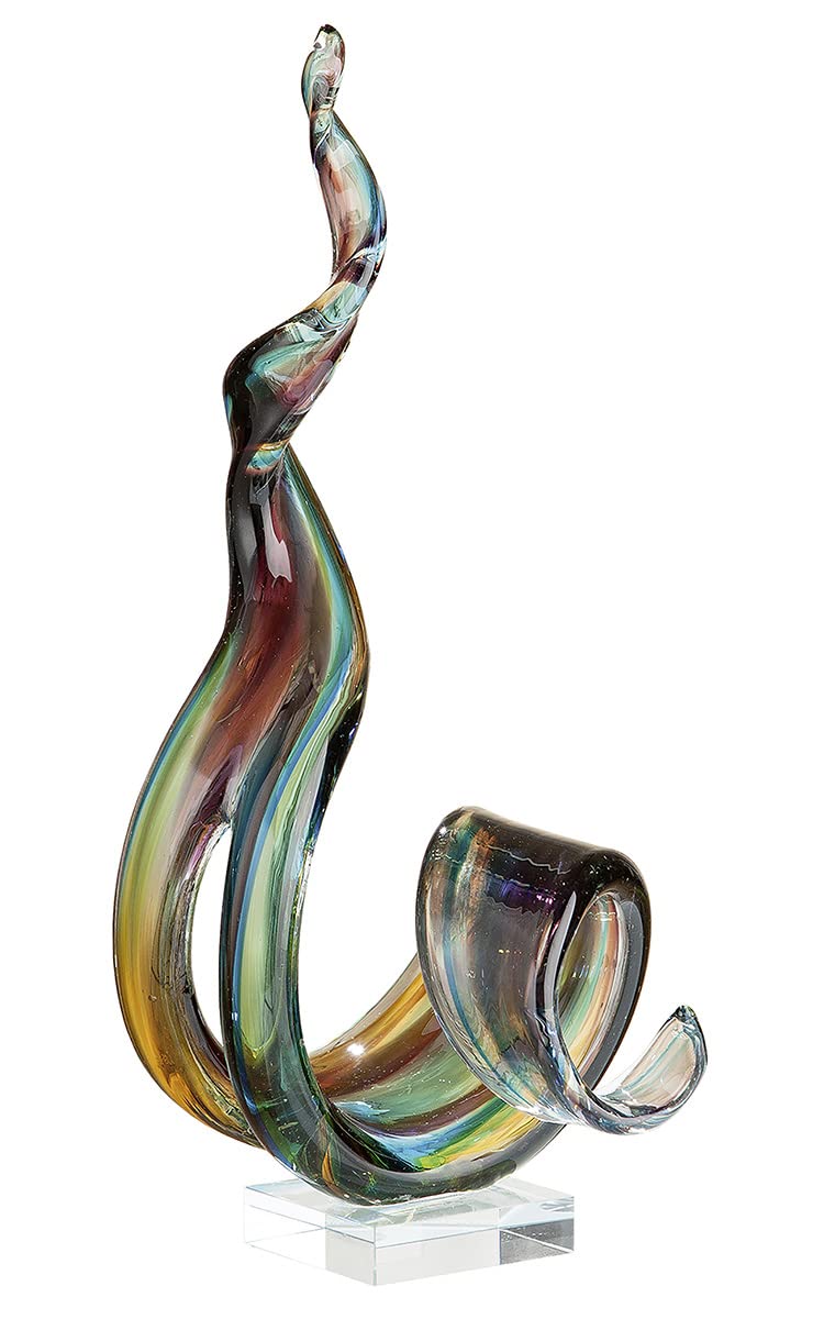 GILDE GLAS art Skulptur Marea - Dekoobjekt handgefertigt aus Glas H 38 cm Höhe 42 cm Mehrfarbig, Höh