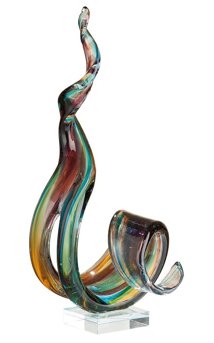 GILDE GLAS art Skulptur Marea - Dekoobjekt handgefertigt aus Glas H 38 cm Höhe 42 cm Mehrfarbig, Höh