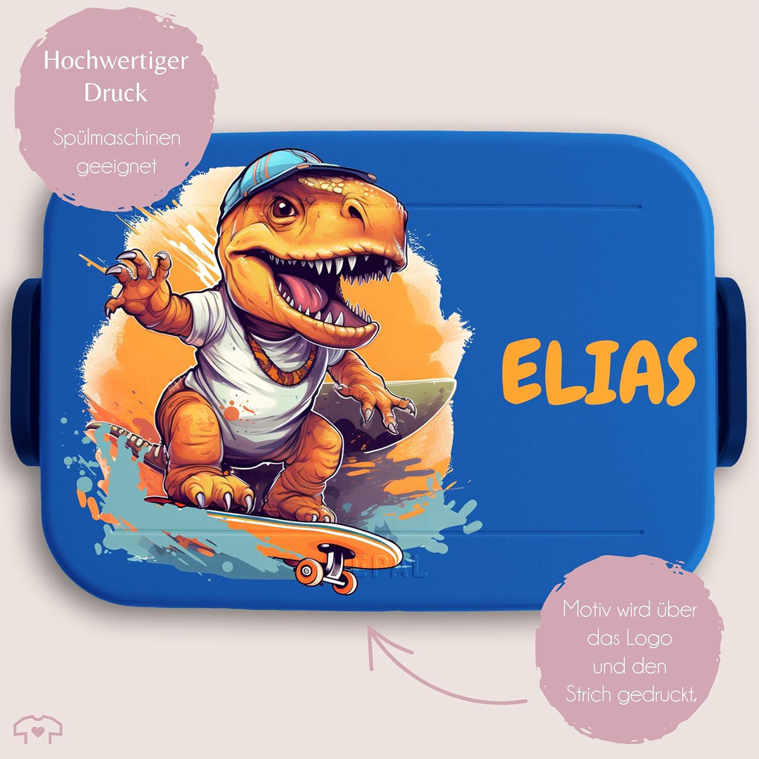 Kinder Bento Box Midi Lunchbox für Mepal Bentobox - Dino T-Rex Dinosaurier TRex Skateboard - 900 ml