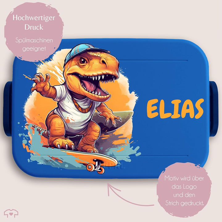 Kinder Bento Box Midi Lunchbox für Mepal Bentobox - Dino T-Rex Dinosaurier TRex Skateboard - 900 ml
