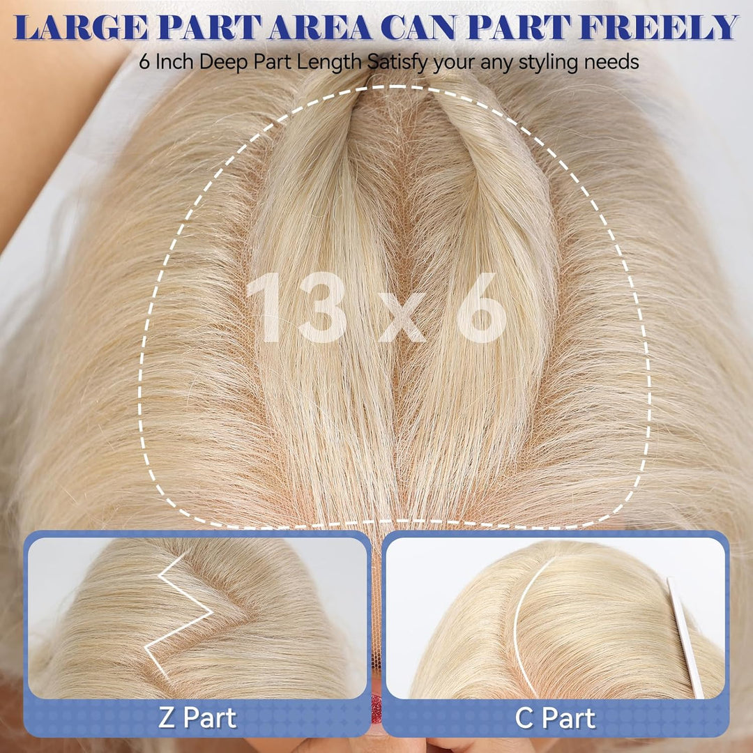 HAIRCUBE 13x6 HD Synthetische Lace-Front-Perücke, 24 Zoll Platinblond Lange Lockige Stufenperücken,