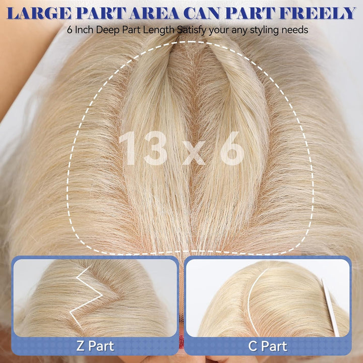 HAIRCUBE 13x6 HD Synthetische Lace-Front-Perücke, 24 Zoll Platinblond Lange Lockige Stufenperücken,