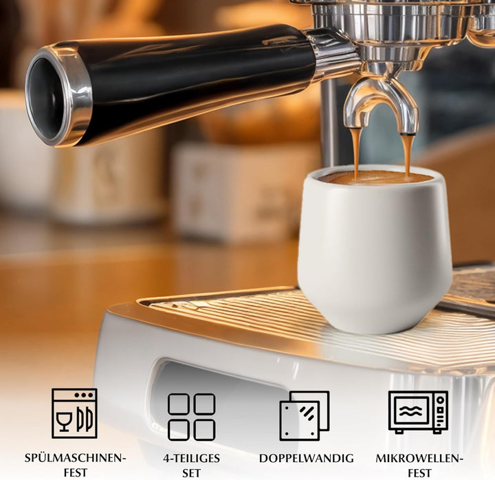 MIAMIO - Espressotassen 4er Set ohne Henkel (90 ml), Keramik Espresso Tassen dickwandig, Moderne Ste