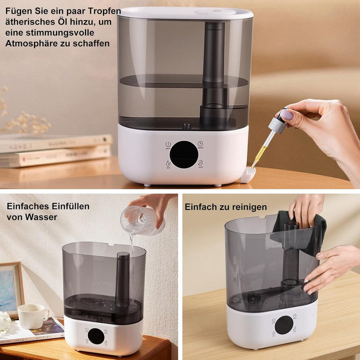 GuKKK Luftbefeuchter, Luftbefeuchter Schlafzimmer Top-Fill, Raumluftbefeuchter, Diffuser, 5.5L 360°
