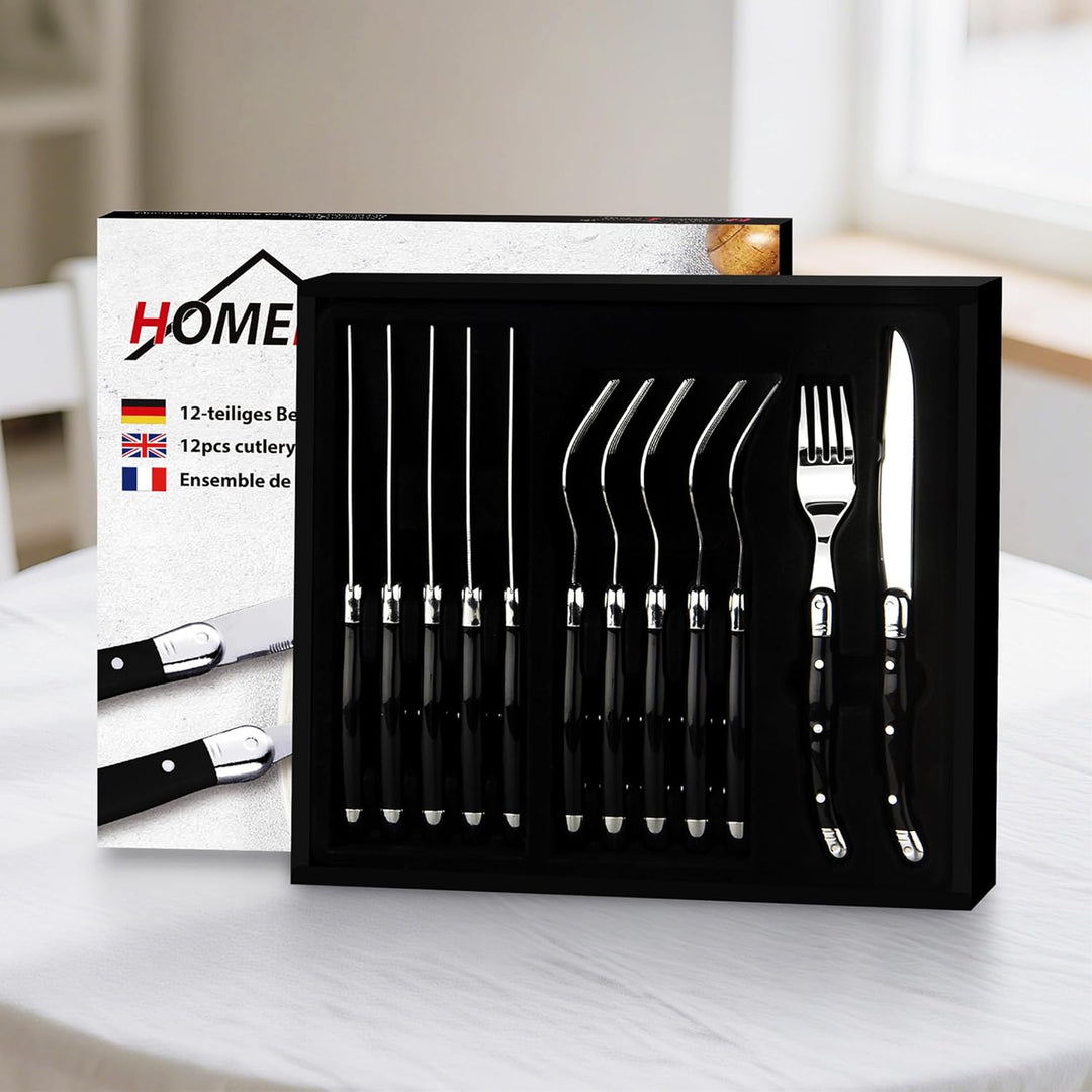Besteck Set 6 Personen,12-tlg Steakbesteck,Edelstahl Besteckset,Cutlery Set mit 6 Steakmesser und 6