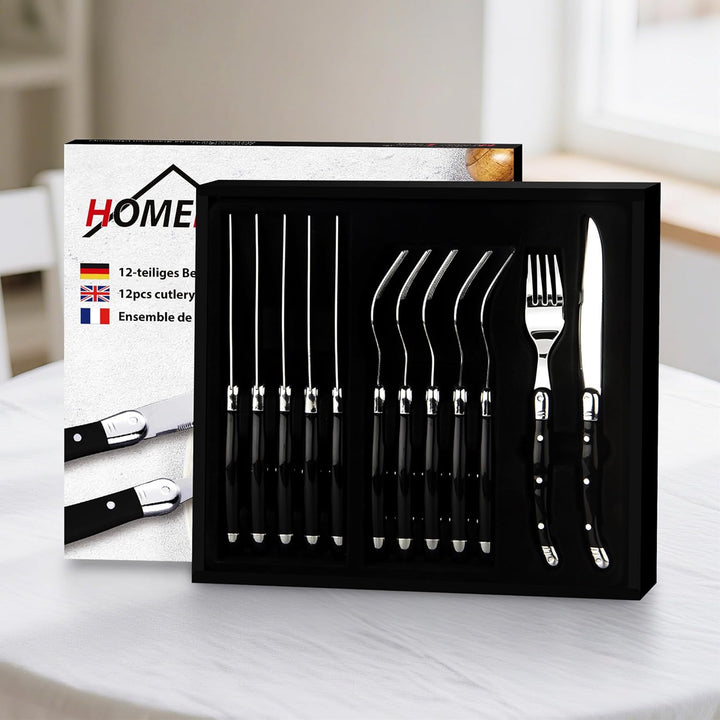 Besteck Set 6 Personen,12-tlg Steakbesteck,Edelstahl Besteckset,Cutlery Set mit 6 Steakmesser und 6