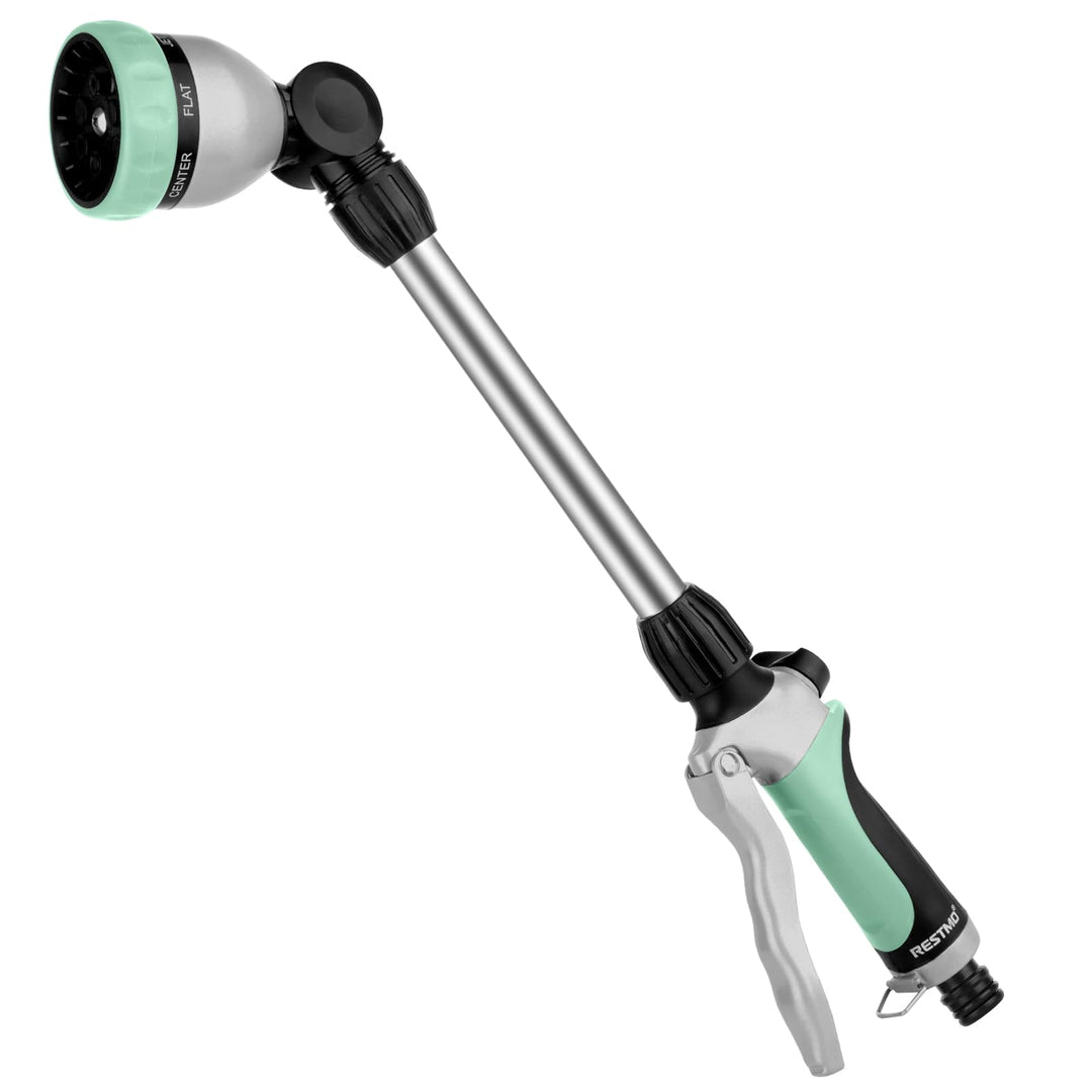 RESTMO Garten Giessstab Metall, 42cm Lang Giessstab, 180° schwenkbaren Kopf Stabbrause mit Durchflus
