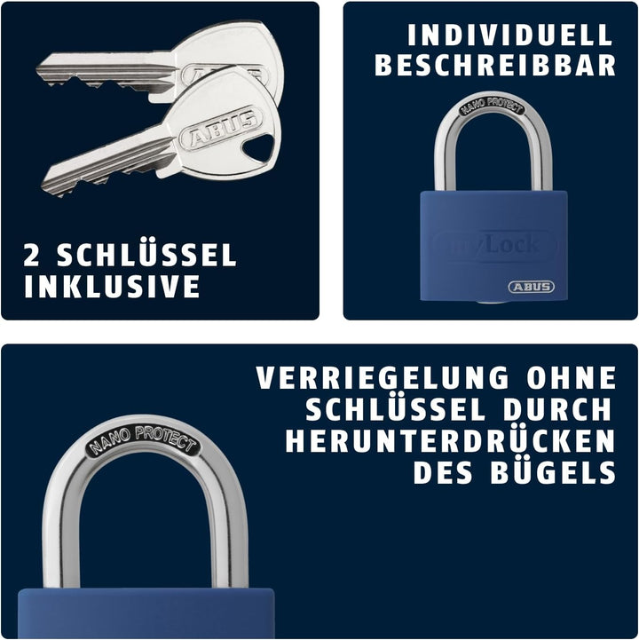 ABUS Vorhängeschloss T65AL/40 myLOCK - individuell beschreibbar - Spindschloss - massiver Aluminium-