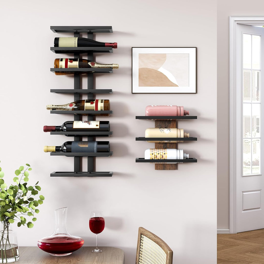 Hoctieon Weinregal Wand, Flaschenregal mit 8 Ebenen, Holz Weinregal Hängend Weinflaschenregale Schwa