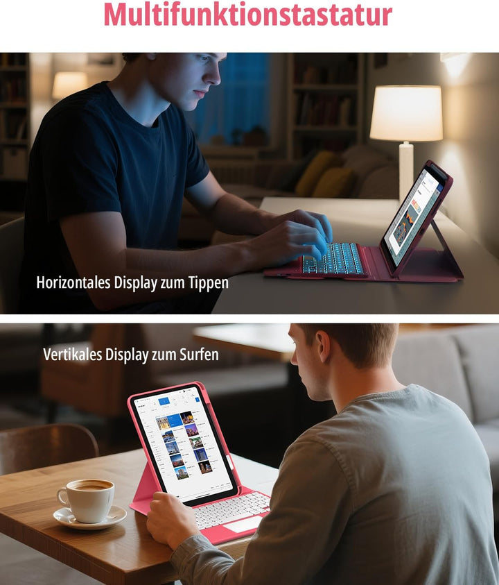 CACOE Drehbare Hülle mit Tastatur für iPad (A16) 11/10 Generation (11/10.9 Zoll) 2025/2022 mit Touch
