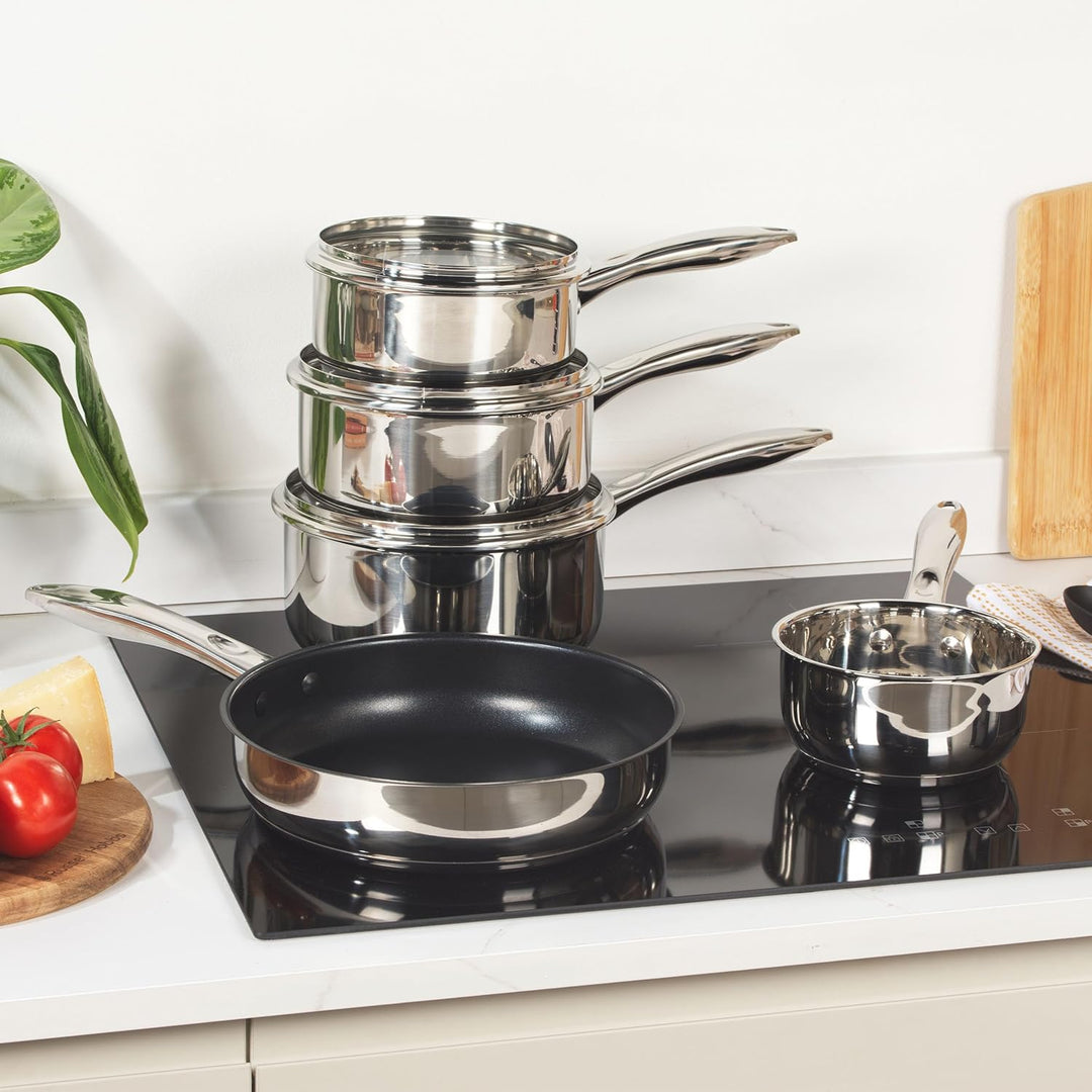 Russell Hobbs Topfsets Pfannenset 5-teilig - Antihaft-Edelstahl Kochgeschirr-Set, Bratpfanne 24cm, T
