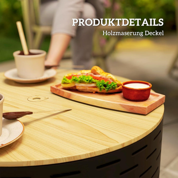 Outsunny 3-in-1 Feuerschale Ø60 x 39cm aus Edelstahl Feuerstelle mit Grillrost Schürhaken Funkenschu