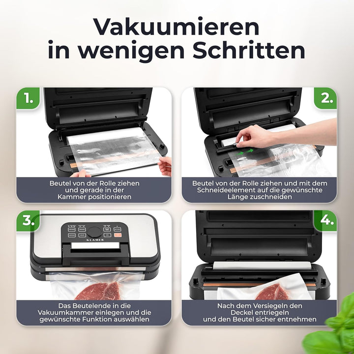 KLAMER Vakuumierer Pro 125 – Vakuumiergerät mit doppelter Versiegelung, 10 Modi für trockene & feuch