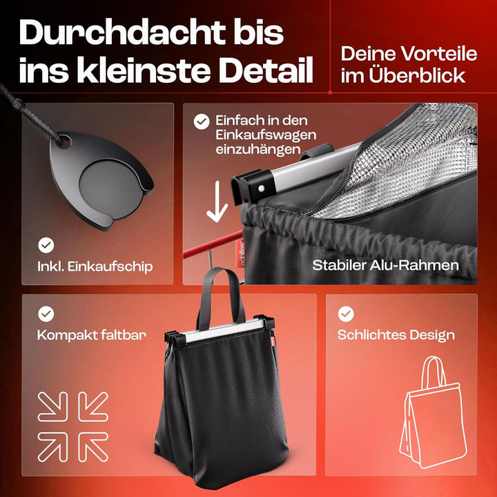 achilles Easy-Carrier Alu, Faltbare Einkaufswagentasche mit Kühlfach und Flaschenfach, Einkaufstasch