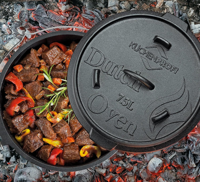 Küchenprofi BBQ Dutch Oven Gusseisen | 7,5L, Ø 30 cm | ohne Füsse | fertig eingebrannter, gusseisern