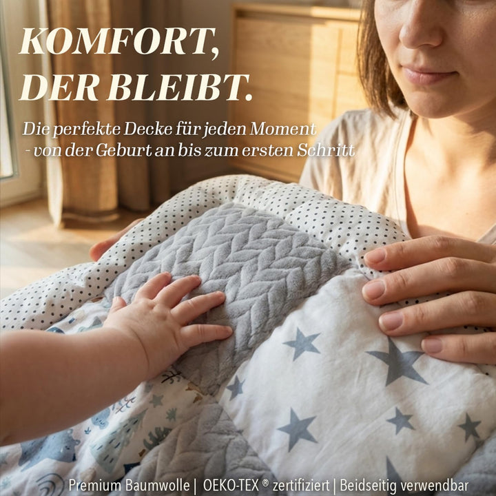 DANKA® Extra dicke Krabbeldecke 100x100 cm – 100% Baumwolle – weich &amp; sicher auf harten Böden – falt