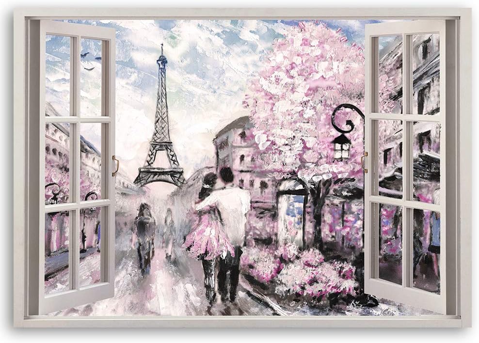 Feeby Wandbild 3D Illusion Druckbild Leinwandbild Euiffelturm Rosa 90x60 cm Leinwandbild 90x60 cm Ro