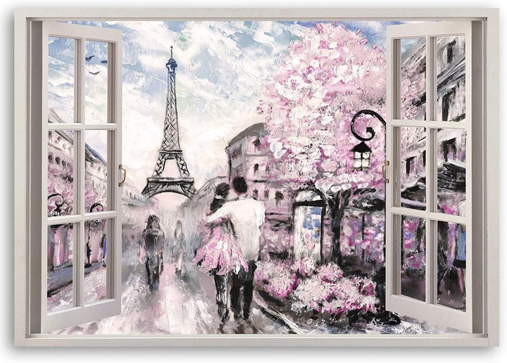 Feeby Wandbild 3D Illusion Druckbild Leinwandbild Euiffelturm Rosa 90x60 cm Leinwandbild 90x60 cm Ro