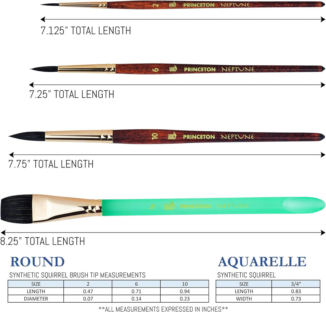 Princeton Neptune 4750 Pinsel-Set für Aquarellmalerei, 4-teilig, weich, synthetisch, Eichhörnchenpin