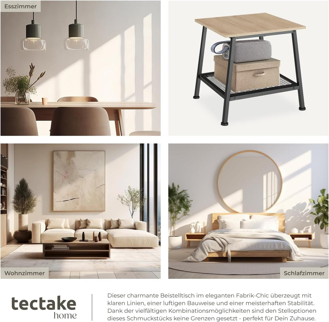 tectake® Beistelltisch Holz Metall, Couchtisch mit Stauraum, Nachttisch mit Gitterablage, Wohnzimmer