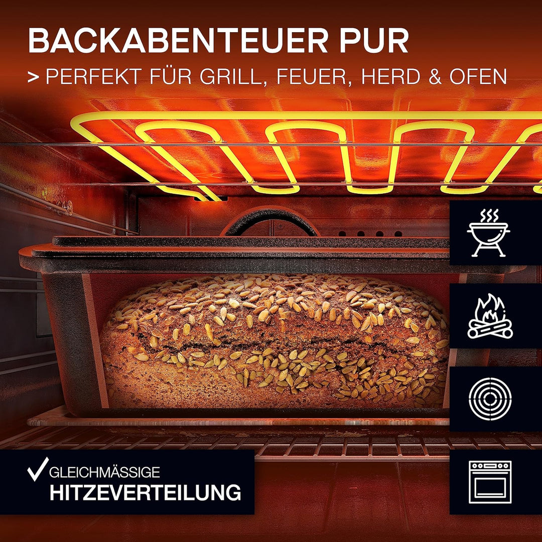 besok Brotbackform mit Deckel inkl. Rezeptheft - 28cm Gusseisen Backform Brot backen Zubehör - Kaste