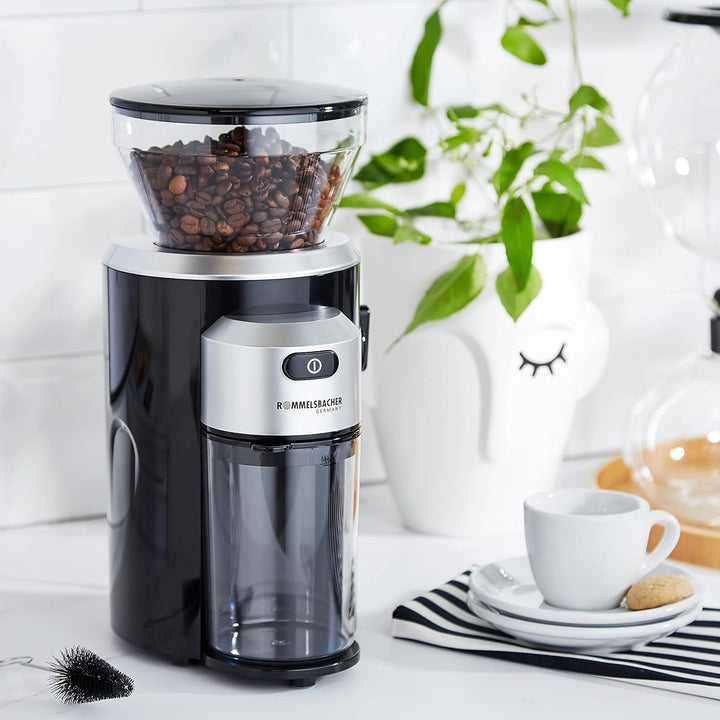 ROMMELSBACHER Kaffeemühle EKM 300 - Kegelmahlwerk aus Edelstahl, Mahlgrad in 12 Stufen, Mengendosier