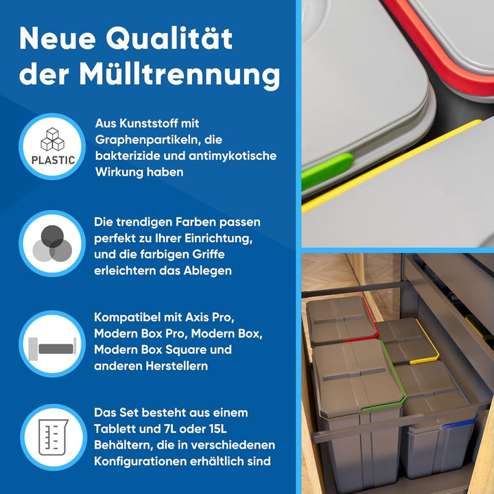 GTV - Abfallsammler Set AxiSpace, für Schubladen und Schränke mit Breite 600 mm, Set Besteht aus Beh
