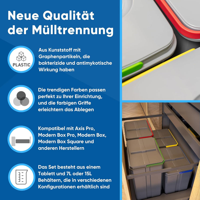 GTV - Abfallsammler Set AxiSpace, für Schubladen und Schränke mit Breite 600 mm, Set Besteht aus Beh