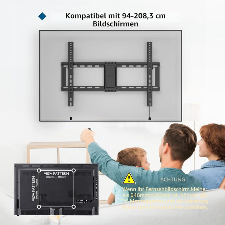 BONTEC TV Wandhalterung, Neigbare Halterung für 37-82 Zoll Flach & Curved LED/LCD/OLED/Plasma Fernse