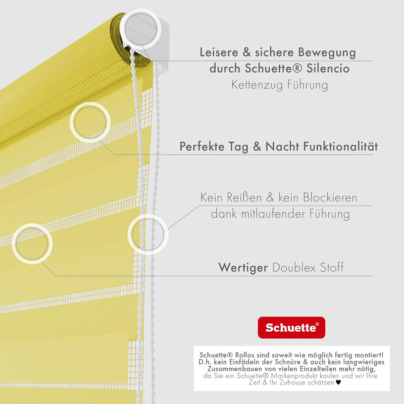 Schuette® Rollo ohne Bohren & mit Bohren 2in1 ● Tag & Nacht Doppelrollo Kollektion: Sour Lime (Gelb)