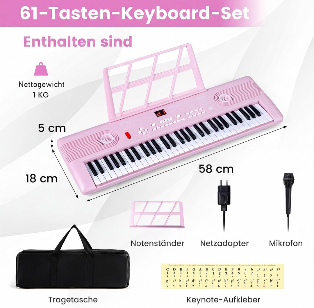 COSTWAY Keyboard Piano 61 Tasten, Digital Piano mit Ständer &amp; Mikrofon &amp; Tragetasche, E-Piano für Ei