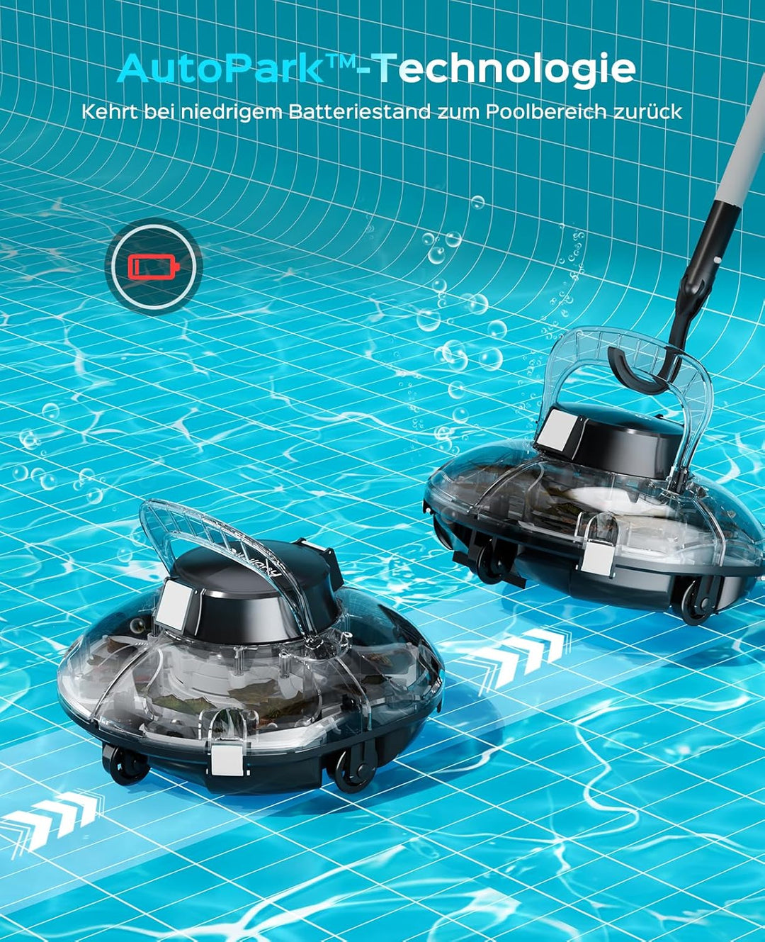 WINNY POOL CLEANER Winny 200 – Kabelloser Akku Poolsauger, Doppelfiltration, automatisches Parken, 8