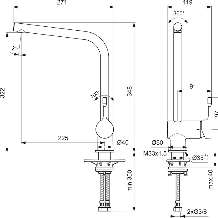 Ideal Standard BC174XG Ceraline Küchenarmatur hoher Auslauf