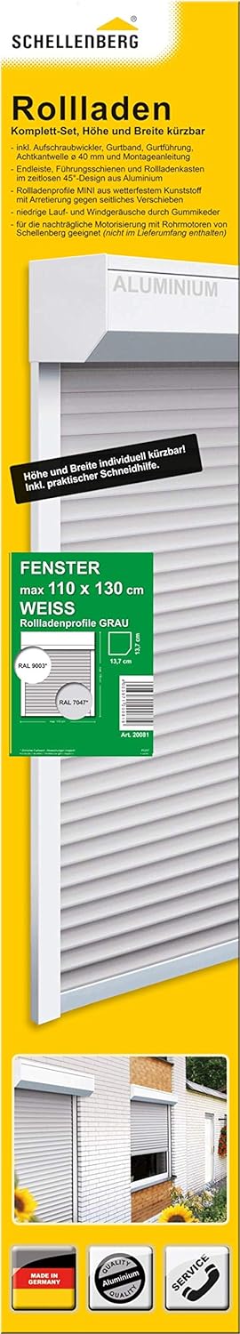 Schellenberg 20081 Vorbaurolladen Komplett-Set für Fenster zum selbst montieren - 110 x 130 cm, Roll