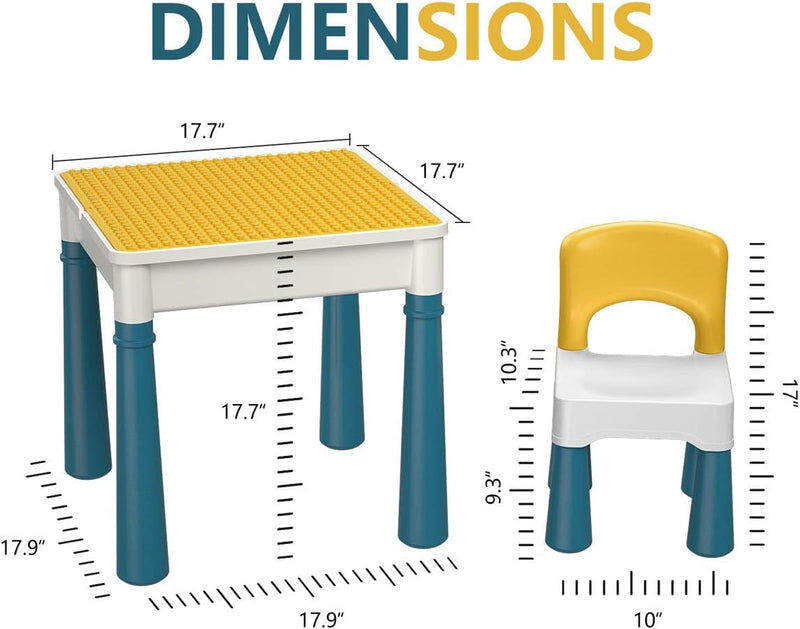 burgkidz Kindertisch mit Stühle, Kinder Spieltisch mit 1 Stuhl und 130 Stück Grossen Bausteinen, Kre