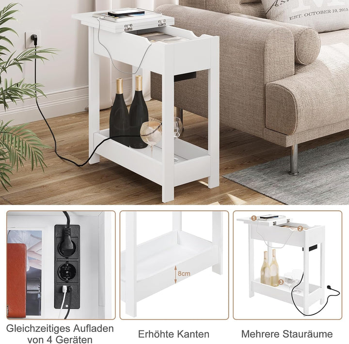 EUGAD Beistelltisch, Nachttisch mit Steckdose, Sofatisch, Couchtisch, Kleiner Tisch, Konsolentisch,