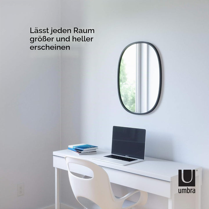 Umbra Hub Wandspiegel – Ovaler Spiegel für Diele, Badezimmer, Wohnzimmer und Mehr, Schwarz, 45x60 cm
