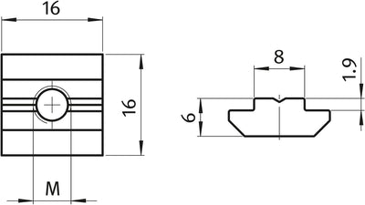 100x Nutenstein Nut 8 - Typ B - M6 mit Steg, schwer, Stahl verzinkt