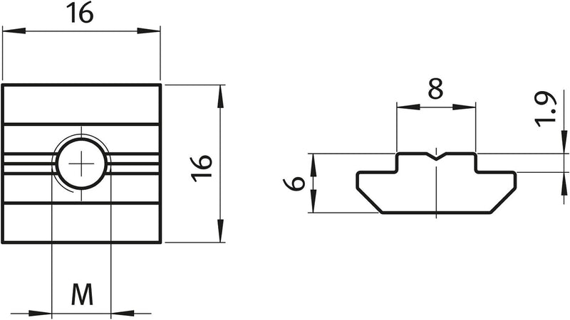 100x Nutenstein Nut 8 - Typ B - M6 mit Steg, schwer, Stahl verzinkt