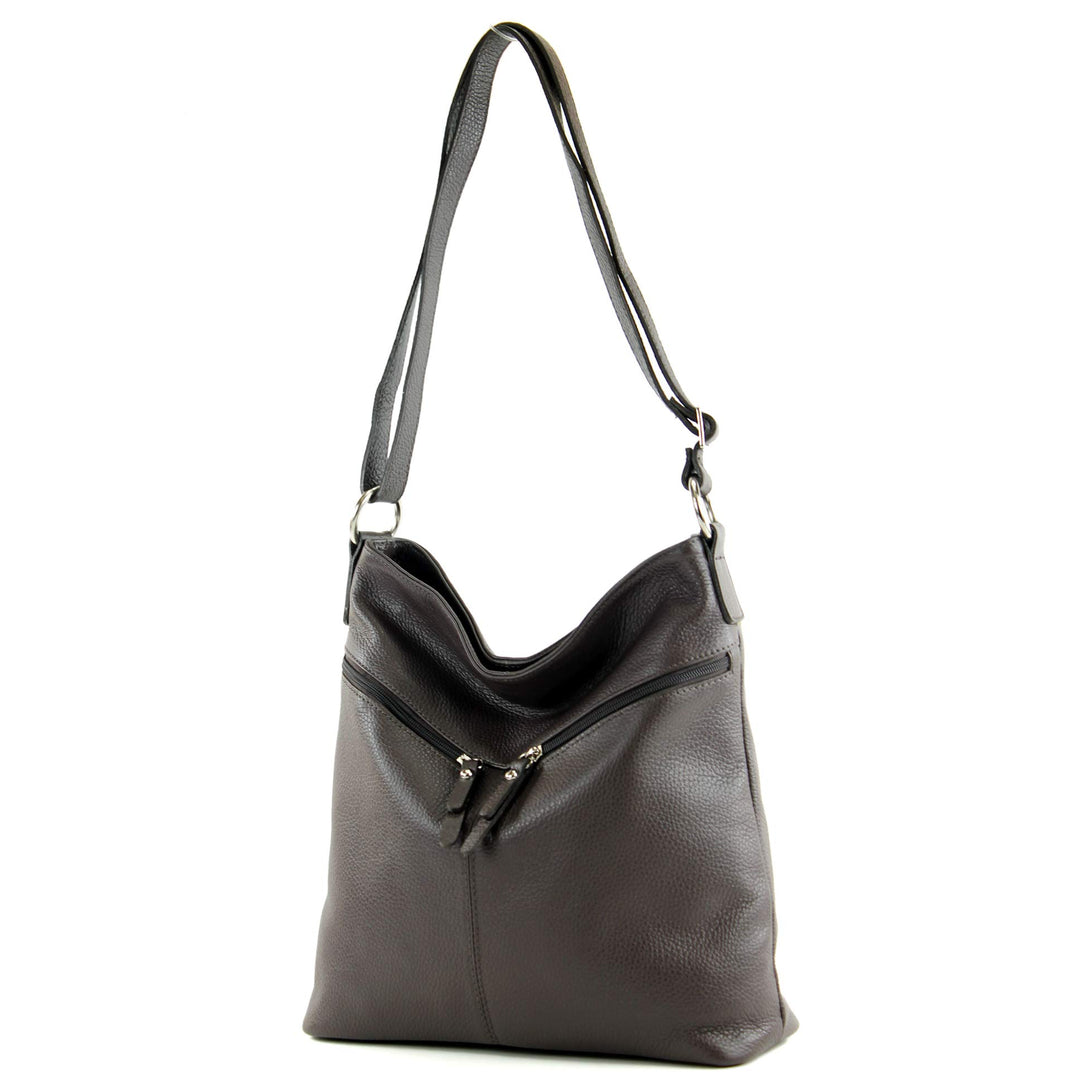 modamoda de - T196 - ital Umhängetasche Schultertasche aus Leder Dark Chocolate, Dark Chocolate