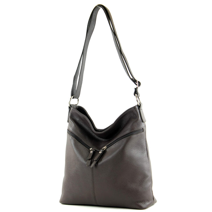 modamoda de - T196 - ital Umhängetasche Schultertasche aus Leder Dark Chocolate, Dark Chocolate