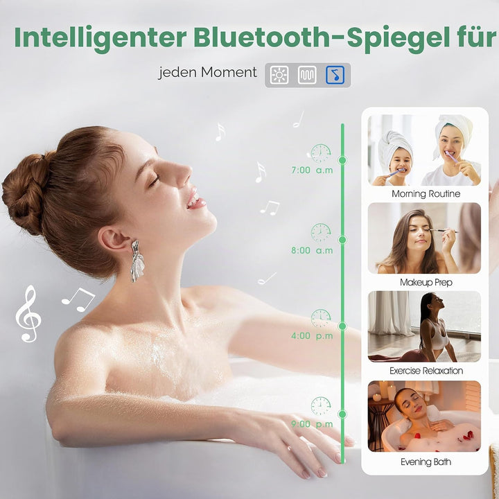 S'bagno Bluetooth-Badspiegel-mit-Beleuchtung-100x70cm, LED-Badezimmerspiegel mit Entfoggen, 3000K-65