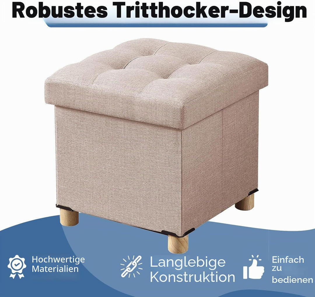 BRIAN & DANY Sitztruhe Sitzhocker Fusshocker mit Stauraum und Deckel mit Holzfüssen, 38 x 38 x 38 cm