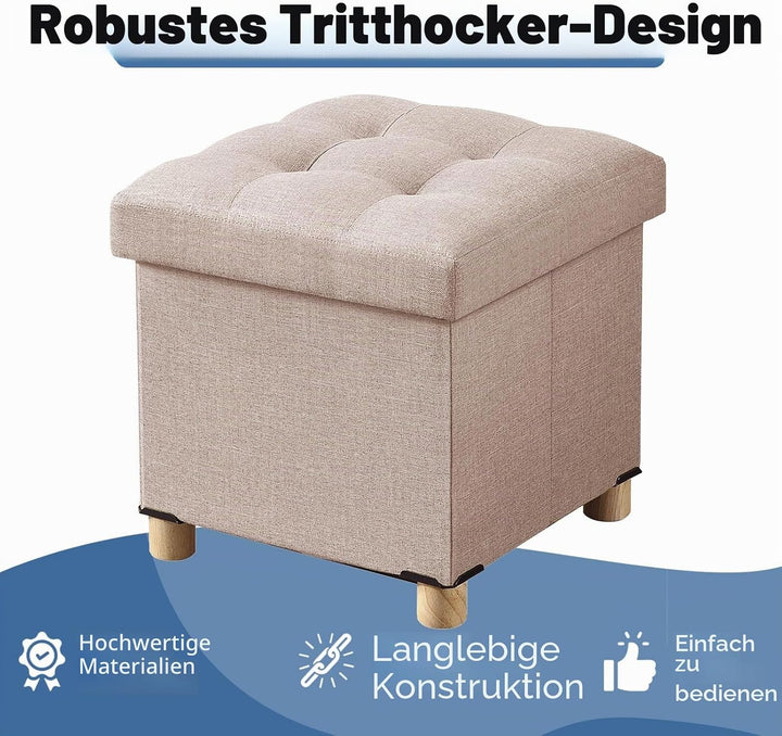 BRIAN & DANY Sitztruhe Sitzhocker Fusshocker mit Stauraum und Deckel mit Holzfüssen, 38 x 38 x 38 cm