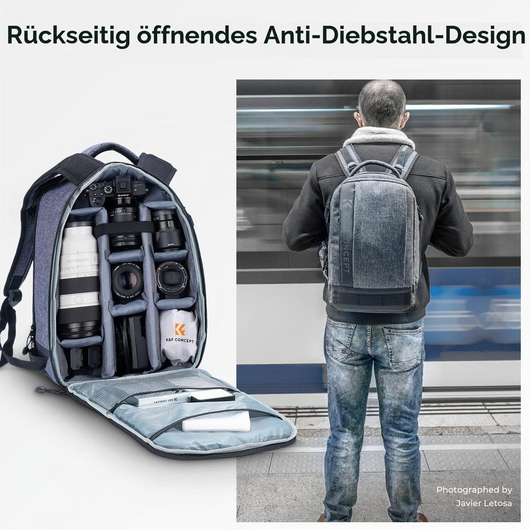 K&F CONCEPT 18L Kamerarucksack, Fotorucksack mit 15.6 Zoll Laptopfach, Grosse Kapazität Camera Backp