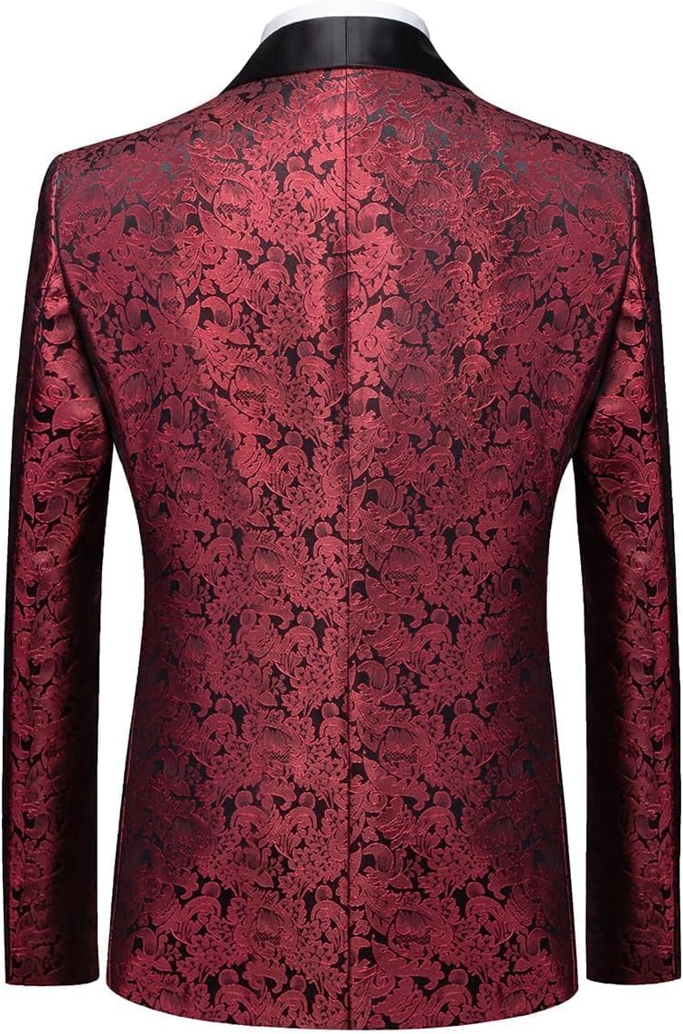 KUDORO Herren Anzüge 3-Teilig Slim Fit Paisley für Hochzeit Party Eine Knöpfe Jacquard Smoking Herre