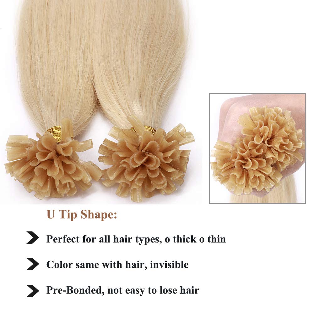 SEGO Extensions Echthaar Bondings Keratin U-Tip Remy Human Hair Haarverlängerung 50 Strähnen Hellblo