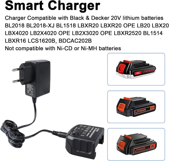 18 V/20 V Lithium-Ionen-Akkuladegerät für Black & Decker, Akkuladegerät für LCS1620 BL2018 BL2018-XJ