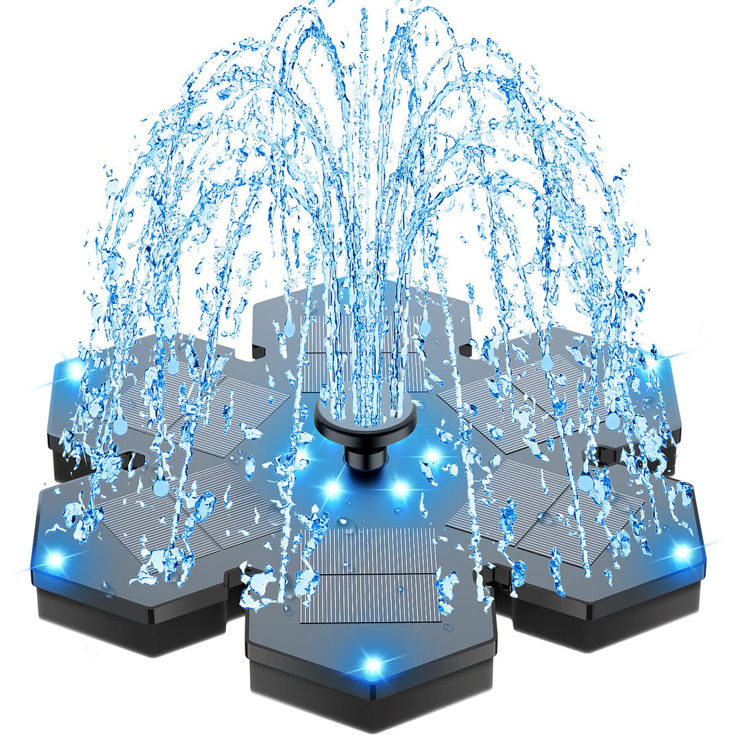 SZMP Solar Springbrunnen mit 12 Bunte Lichter, 3.5W Solar Teichpumpe, 2000mAh Akku, Solarpumpe für B