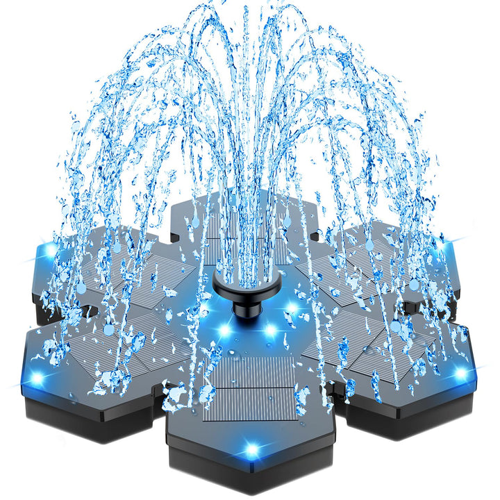 SZMP Solar Springbrunnen mit 12 Bunte Lichter, 3.5W Solar Teichpumpe, 2000mAh Akku, Solarpumpe für B
